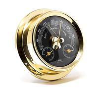 Fischer 1508BTH-45.6, station météo marine, laiton, diamètre 125 mm | baromètre, cadran noir, boîtier, plage de mesure 0-100 % HR, Made in Germany