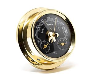 Fischer 1508BTH-45.6, station météo marine, laiton, diamètre 125 mm | baromètre, cadran noir, boîtier, plage de mesure 0-100 % HR, Made in Germany