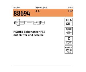 Fischer 20x Tampons d'ancrage FBZ 12/10 R acier inoxydable - 543412