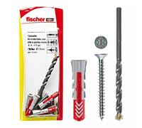 Fischer 537638 cheville avec vis et 1 foret dUOPOWER, gris/rouge, 10 x 50 mm, lot de 4 pièces