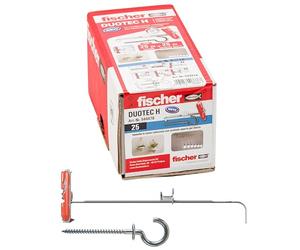 Fischer 544478 Duotec 10 H - Lot de 25 chevilles pour placoplâtre, avec crochet, fixation à ancre pour charges élevées sur panneaux et plaques, trou 10 mm