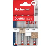 fischer - Cheville Bi-Matière DuoHM 4 x 55 pour Corps Creux, avec Vis à Tête Cylindrique, Empreinte PZ - Blister de 4