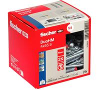fischer - Cheville Bi-Matière DuoHM 4 x 55 pour Corps Creux, avec Vis à Tête Cylindrique, Empreinte TX, Boite de 25