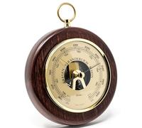 Fischer Baromètre 1366R-22 - 140 mm - Avec boîtier en bois véritable teinté acajou - Laiton - Fabriqué en Allemagne