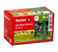 fischer - Cheville à quadruple expansion tous matériaux SX Plus Green 6x30 avec vis, fabriquée à base de matières premières renouvelables/Boîte de 45
