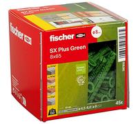fischer - Cheville à quadruple expansion tous matériaux SX Plus Green 8x65 fabriquée à base de matières premières renouvelables/Boîte de 45