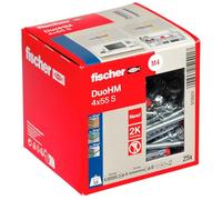 fischer - Cheville Bi-Matière DuoHM 4 x 55 pour Corps Creux, avec Vis à Tête Cylindrique, Empreinte TX, Boite de 25