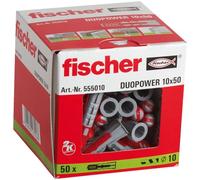 Fischer Cheville DuoPower 10x50 mm – bi-matière, tous matériaux – boîte de 50