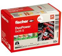 Fischer Cheville DuoPower 5x25 S LD bi-matière tous matériaux avec vis - Boîte de 50