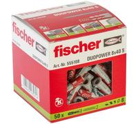 fischer - Cheville bi-matière et multi-matériaux DUOPOWER 8x40 avec vis/Boîte de 50 Gris/Rouge
