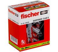 fischer - Cheville bi-matière et multi-matériaux DUOPOWER avec vis/Boîte de 10 Gris/Rouge (ø x l) 12 x 60 mm