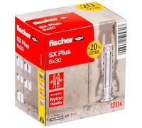 fischer - Cheville Nylon Multi-matériaux SX Plus 6x30 + 20% de Contenu supplémentaire Gratuit/Boîte de 120