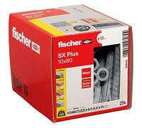 fischer - Cheville rallongée en nylon SX Plus 10x80 pour profondeur d'ancrage supérieure, tous matériaux/Boite de 25
