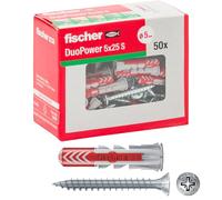 Fischer Chevilles Duopower avec vis pour maçonnerie pleine, perforées et cloisons sèches, gris, 5 x 25 mm