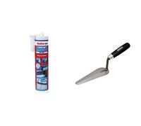 fischer - Ciment Express gris prêt à l'emploi - 1 cartouche de 310ml & Truelle Langue de Chat - Truelle avec Lame en Acier et Manche en Bois - 140 mm - KS TOOLS 144.0132