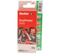 fischer - Duopower 5 x 25-45U, chevilles murales multi-matériaux, pour accrocher des vélos, des cadres, des armoires, des supports de télévision, des étagères, des meubles.
