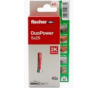 fischer - Duopower 5 x 25-45U, chevilles murales multi-matériaux, pour accrocher des vélos, des cadres, des armoires, des supports de télévision, des étagères, des meubles.
