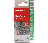 fischer - Duopower 5 x 25 avec broche ouverte - 8U, chevilles murales multi-matériaux, pour accrocher des vélos, des cadres, des armoires, des supports de télévision, des étagères, des meubles.