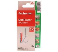 fischer - Duopower 5 x 25 avec broche ouverte - 8U, chevilles murales multi-matériaux, pour accrocher des vélos, des cadres, des armoires, des supports de télévision, des étagères, des meubles.