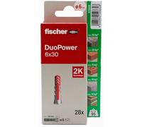 fischer - Duopower 6 x 30-28U - Chevilles murales multi-matériaux pour accrocher des vélos, des cadres, des armoires, des supports de télévision, des étagères, des meubles.