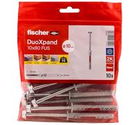 fischer DuoXpand Lot de 10 chevilles universelles de qualité supérieure avec vis à tête hexagonale et rondelle en U moulée (10 pièces), chevilles pour un maintien solide, idéales pour les matériaux de