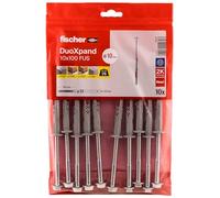 fischer DuoXpand Lot de 10 chevilles universelles de qualité supérieure avec vis à tête hexagonale et rondelle en U moulée (10 pièces), chevilles pour un maintien solide, idéales pour les matériaux de