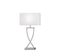 Fischer & Honsel Anni Lampe de table avec abat-jour en tissu et structure sophistiquée, lampe de bureau en métal nickel mat et blanc, douille E27, 27 x 12 x 51 cm