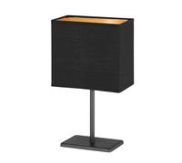 Fischer & Honsel Lampe de table Bozen | Noir sable mat | Abat-jour en tissu noir Chintz intérieur doré | L : 17 cm, l : 10 cm, H : 30 cm | avec interrupteur à cordon | 1 x E14 max. 25 W sans ampoule