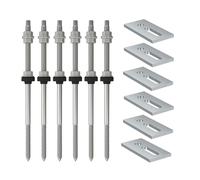 Fischer Kit de 6 vis double filetage STSR M10 x 250 mm + plaques de fixation SSP10, pour fixation panneaux solaires photovoltaïques sur toits en plaques ondulées ou faux couples, inox A2, EPDM, 571963