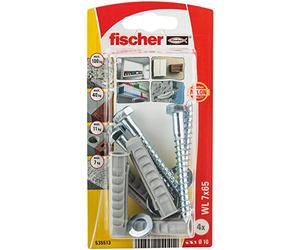 fischer - Kit fixation sanitaires WL 7 x 65 / Composition du blister : 4x chevilles à expansion SX 10x50, 4x tirefonds 7x65,4x rondelles