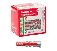 Fischer Lot de 100 chevilles DuoPower, 6 x 30 mm, pour mur plein, brique perforée, cloison sèche, 537640