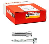 Fischer Lot de 100 chevilles SX Plus BM avec vis tête hexagonale 10 x 50 mm pour mur plein, brique perforée, maçonnerie, béton, pour la fixation de lustres, meubles, armoires, étagères, 567625