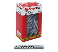 Fischer Lot de 100 chevilles UX, 6 x 50 mm, pour mur plein, brique perforée, cloison sèche, 542452