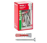 Fischer Lot de 25 chevilles avec vis DuoPower 10 x 50 mm, pour mur plein, brique perforée, cloison sèche, 537648