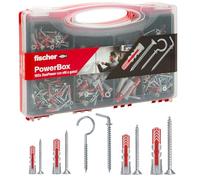 Fischer PowerBox 564282 Lot de 180 chevilles DuoPower avec vis et crochets pour mur plein, perforé et cloison sèche, 360 pièces au total,
