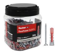 Fischer Propack Duopower 5 x 25, 300 chevilles avec vis en pot réutilisable, pour fixation sur béton, maçonnerie et cloison sèche, 572884