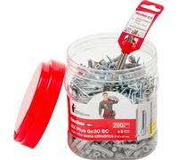 Fischer Propack Électricien SX Plus 6 x 30 SC avec 200 chevilles SX 6 x 30 + 1 embout SDS Plus Ø 6, idéal pour fixer des applications électriques, 570207