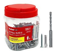 fischer Chevilles Propack SX Plus 8 S – 120 chevilles 8x40 avec vis et foret SDS 8 mm, réutilisable