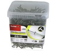 fischer - Seau de 800 Chevilles à Frapper 6 x 40 en Acier électrozingué, collerette Plate, Clou à Empreinte Pozidriv