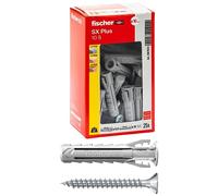 Fischer SX Plus 10 x 50 mm avec vis | Lot de 25 chevilles pour mur plein, brique perforée, maçonnerie, béton | Fixation de lustres, meubles, armoires, étagères