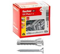 Fischer SX Plus 5 x 25 mm avec vis | Lot de 100 chevilles pour mur plein, brique perforée, maçonnerie, béton | Fixation de lustres, meubles, armoires, étagères