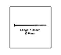 Fischer Vis à bois PowerFast II 6x150 mm Tête fraisée TX Zingué blanc Filetage partiel Boîte 100