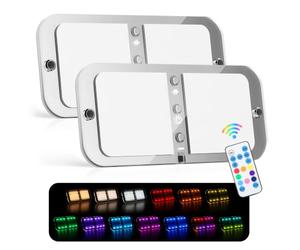 FISHOAKY 2Pcs 12V Lumières Intérieure à LED Lampe Eclairage, 8 Feux latéraux Multicolores, Plafonnier LED RV 48 LED avec Interrupteur, 800LM réglable RV de Toit de Lampes pour Camping-Car, Bateau