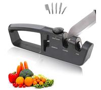 FISHTEC Aiguiseur Couteaux Cuisine et Ciseaux Manuel 3 EN 1 - Affuteur avec Patins Antidérapants Utilisation Facile Angle Ajustable de 14° à 24° par côté Fentes 25 CM Noir