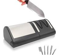 FISHTEC Aiguiseur de Couteaux de Cuisine Electrique - Affûtage + Polissage à 2 Niveaux - Couteau Métal ou Céramique - Disques Abrasifs Diamantés - 21CM (Noir)