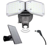 FISHTEC Balise Solaire Extérieure -Borne de 2 Spots Orientables 100 LEDs 1000 Lumens Panneau Déporté et Détecteur de Mouvement