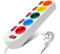 Fishtec Multiprise 5 prises – Interrupteurs individuels, interrupteur général, câble 150 cm, ABS, NF