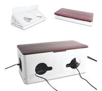 FISHTEC Boîte Cache Multiprise "Wood" - Organisateur de Câbles et Prises - Design Blanc et Effet Bois - Pour Multiprise 5 à 6 Fiches - 34 x 15 x 14,3 cm