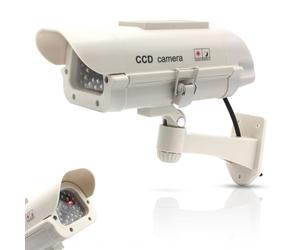 Fishtec Caméra de Surveillance Factice avec Panneau Solaire - LED Rouge Clignotante et Câblage Réaliste - Dissuasion Efficace Contre Le Vol et Vandalisme - Boîtier ABS Blanc 21 x 14 x 10 cm