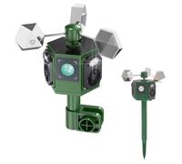 FISHTEC Chasse Nuisibles Solaire 4 en 1 Ultrasons Flash Détecteur Mouvement | alarme sonore 110 dB cris prédateurs, réflecteurs 360°, batterie 2000 mAh recharge USB, piquet et fixation murale